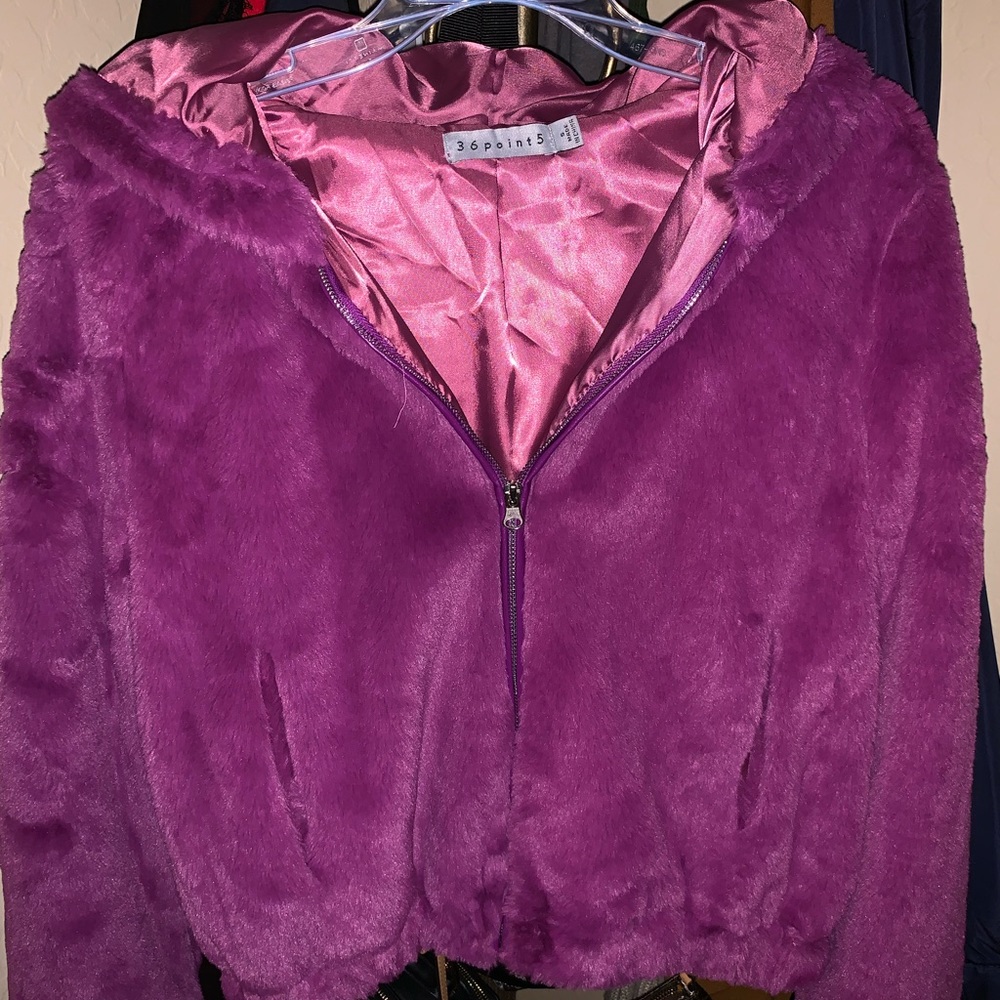 Faux fur hoodie jacket.